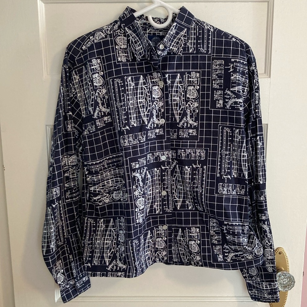 Dockers Blueprint Boat Button Down Shirt Blouse Cotton Size Women’s Small